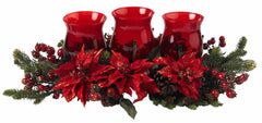 4914 Poinsettia & Berry Silk Candelabrum by Nearly Natural | 30 inches