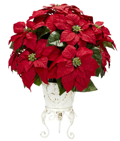 1267 Poinsettia Artificial Silk Holiday Plant by Nearly Natural | 21 inches