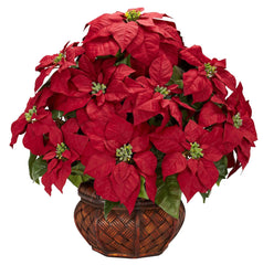 1265 Poinsettia Artificial Silk Holiday Plant by Nearly Natural | 22 inches