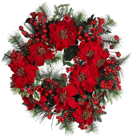 4660 Poinsettia Artificial Holiday Wreath by Nearly Natural | 24 inches