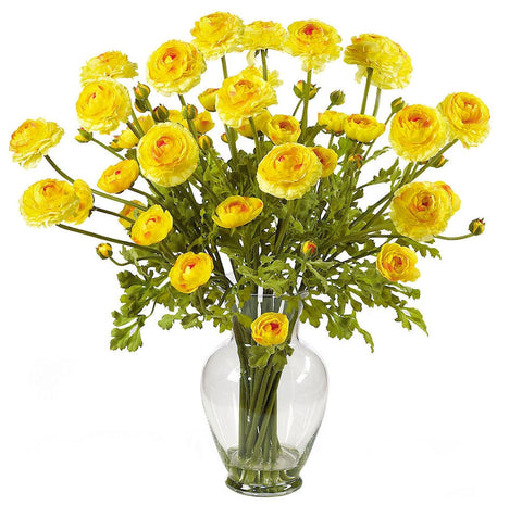 1087-YL Yellow Silk Ranunculus in Water in 6 colors by Nearly Natural | 24 inches