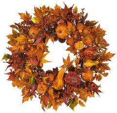 4648 Pumpkin Harvest Artificial Autumn Wreath by Nearly Natural | 28 inches