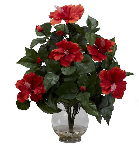 1279 Hibiscus Silk Flowers in Acrylic Water by Nearly Natural | 17 inches