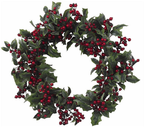 4921 Holly Berry Artificial Holiday Wreath by Nearly Natural | 24 inches