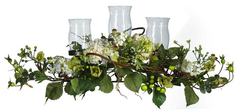 4634-CR Cream Hydrangea Artificial Candelabrum by Nearly Natural | 28.5 inches