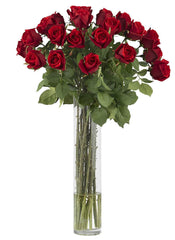 1218 Rose Bud Silk Flowers in Water w/Vase by Nearly Natural | 32 inches