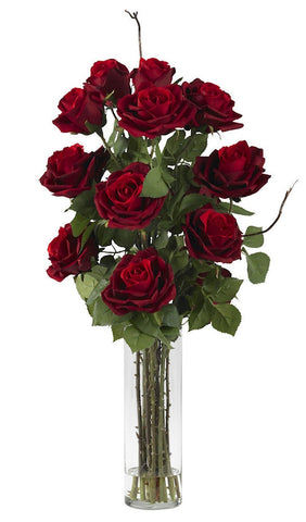 1206 Silk Roses in Water w/Cylinder Vase by Nearly Natural | 27 inches