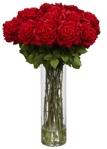 1214 Giant Silk Roses in Faux Water with Vase by Nearly Natural | 31 inches
