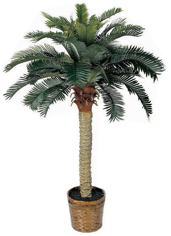 5043 Sago Palm Silk Tree with Wicker Basket by Nearly Natural | 4 feet