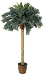 5107 Sago Palm Silk Tree with Wicker Basket by Nearly Natural | 6 feet