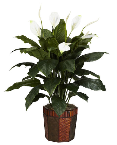6638 Spathiphyllum Silk Plant with Planter by Nearly Natural | 4 feet