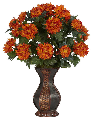 6664 Spider Mum Artificial Silk Plant w/Urn by Nearly Natural | 29 inches