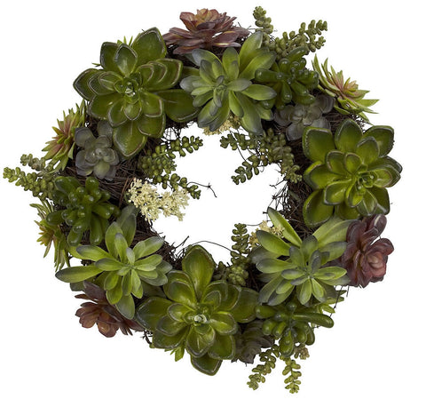 4798 Mixed Succulents Artificial Silk Wreath by Nearly Natural | 20 inches