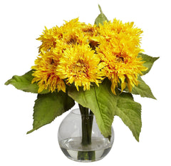 4906 Silk Golden Sunflower in Water with Vase by Nearly Natural | 12 inches