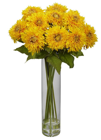 1246-YL Yellow Silk Sunflower in Water in 5 colors by Nearly Natural | 27 inches