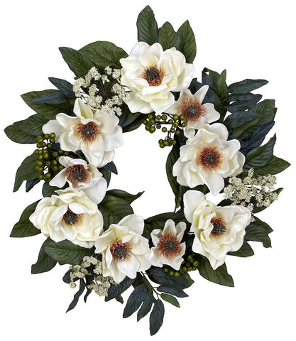 4793 Magnolia Artificial Silk Wreath by Nearly Natural | 22 inches