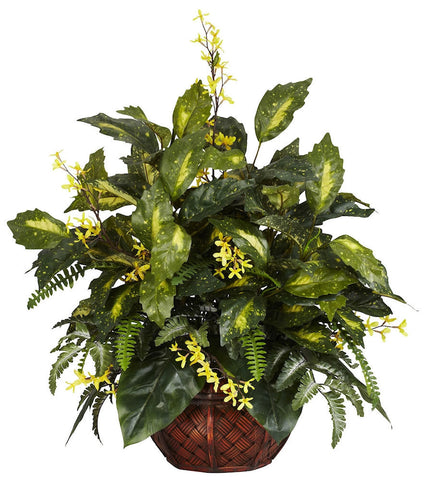6644 Forsythia & Mixed Greens Silk Plant by Nearly Natural | 27 inches