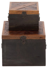 28708 Two-Tone Wood Square Storage Box Set of 2 by Benzara