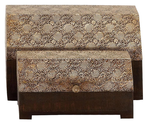 28711 Bronze Textured Metal Foil Wood Octagon Top Storage Chest Set of 2 by Benzara