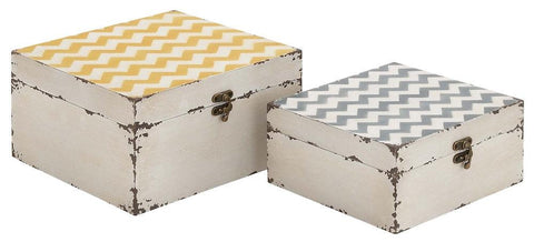 34946 Zig Zag Pattern Wood Vinyl Square Box Set of 2 by Benzara