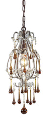 12013/1AMB Opulence 1-Light Mini Chandelier 5 Crystal Colors in Rust ELK Lighting