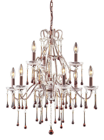 Opulence 9-Light Chandelier 4 Crystal Colors In Rust