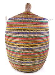 sen11t Rainbow Stripe Large Traditional Laundry Hamper Storage Basket | Senegal Fair Trade by Swahili Imports