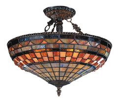 614-CB Jewelstone 3-LT Tiffany-Style Semi Flush Classic Bronze ELK Lighting