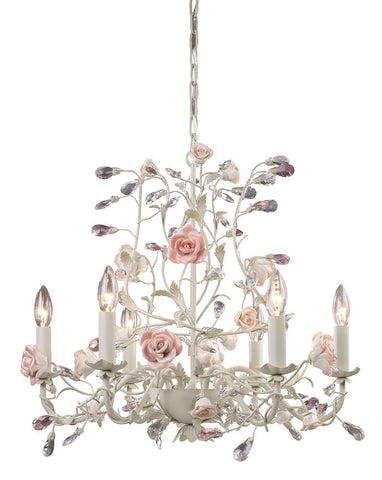 8092/6 Heritage 6-Light Chandelier Cream Porcelain Roses Crystal ELK Lighting