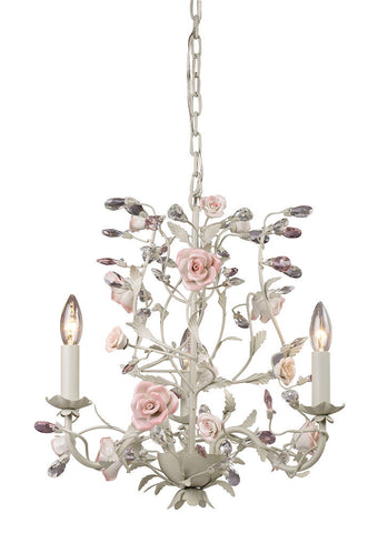 8091/3 Heritage 3-Light Chandelier Cream Porcelain Roses Crystal ELK Lighting