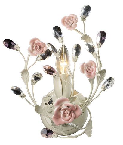 18093/1 Heritage 1-Light Sconce Cream Porcelain Roses Crystal ELK Lighting