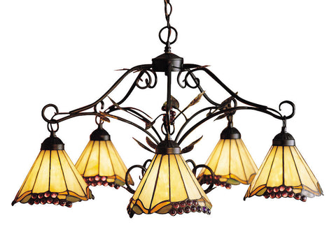 035-IA Grape Trellis 5-LT Tiffany-Style Chandelier Antique Iron ELK Lighting