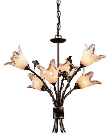7958/6 Fioritura 6-Light Chandelier Aged Bronze w/Blown Tulips ELK Lighting