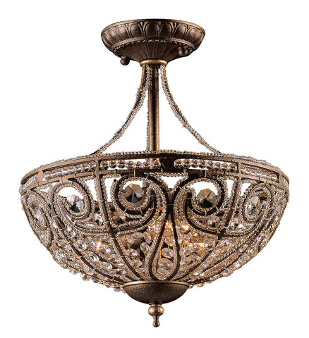 5964/3 Elizabethan 3-Light Semi Flush in Dark Bronze w/Crystal ELK Lighting