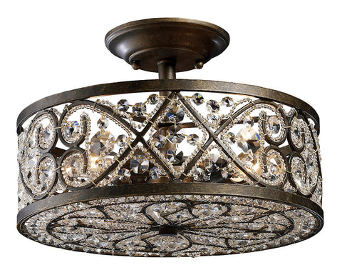 Amherst 4-Light Semi Flush in Antique Bronze with Clear Crystal