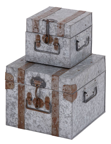 38172 Galvanized Metal Square Storage Box Set of 2 by Benzara