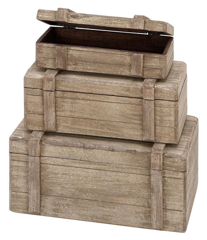 38750 Rustic Nautical Wood Rectangular Storage Box Set/3 by Benzara