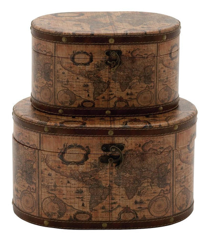 Age of Discovery Faux Leather Wood Oval Hat Box Storage Set of 2