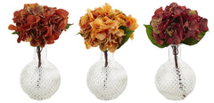 4129-S3 Autumn Hydrangea Set/3 Faux Flowers in Water by Nearly Natural | 12"