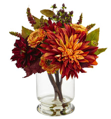 4132 Dahlia & Mum Artificial Flowers in Water by Nearly Natural | 12 inches
