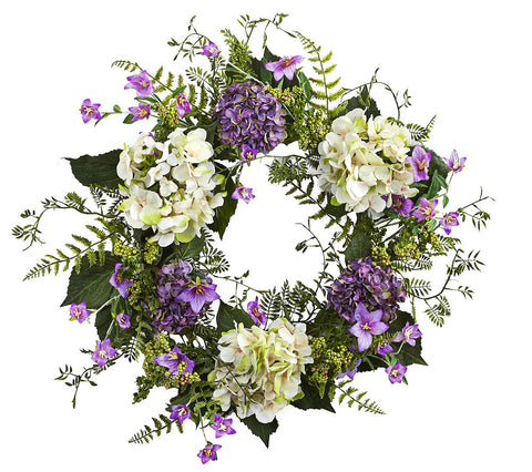 4531 Hydrangea & Berry Artificial Silk Wreath by Nearly Natural | 25 inches