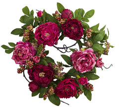 4538 Peony & Berry Artificial Silk Wreath by Nearly Natural | 20 inches