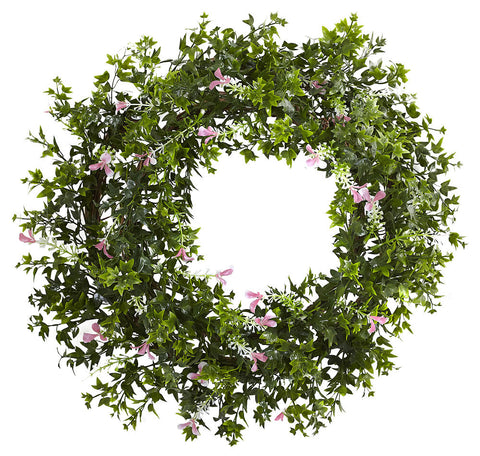 4543 Mini Ivy & Floral Silk Double-Ring Wreath by Nearly Natural | 18"