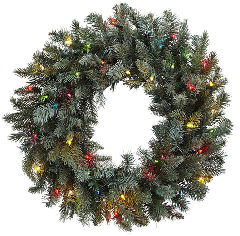 4862 Pine Silk Holiday Wreath with Colored Lights by Nearly Natural | 30"