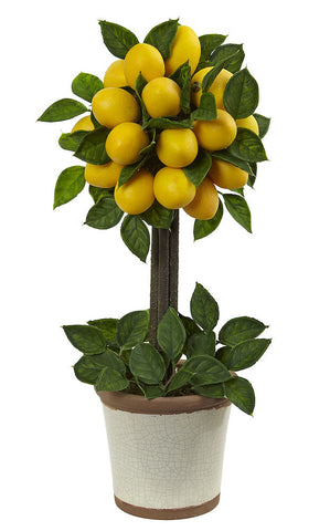 4865 Mini Lemon Silk Topiary Plant with Planter by Nearly Natural | 18"