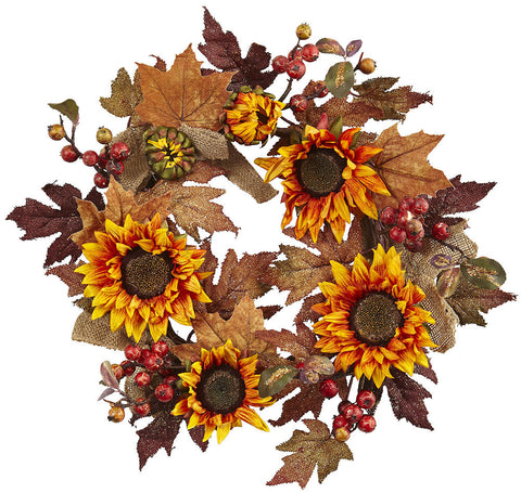 4867 Sunflower & Berry Artificial Silk Wreath by Nearly Natural | 24 inches