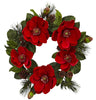 4869 Red Magnolia & Pine Silk Holiday Wreath by Nearly Natural | 24 inches