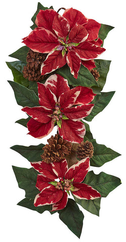 4872 Poinsettia Pine Cone Burlap Holiday Teardrop by Nearly Natural | 25"