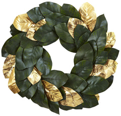 4873 Magnolia & Golden Leaf Silk Holiday Wreath by Nearly Natural | 22"