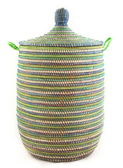 sen10r Tropical Sea Stripe Medium Traditional Laundry Hamper Storage Basket | Senegal Fair Trade by Swahili Imports